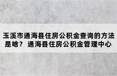 玉溪市通海县住房公积金查询的方法是啥？ 通海县住房公积金管理中心